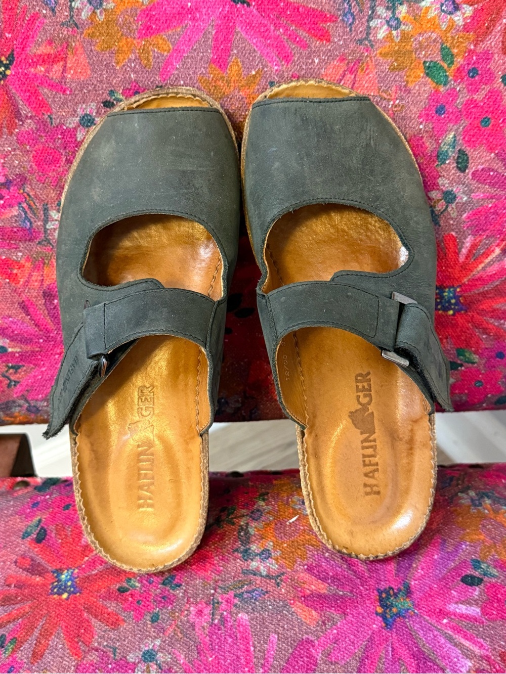 Haflinger Navy Blue Leather Nubuck Mary Jane Slide Sandals 39/8.5 - Picture 2 of 9
